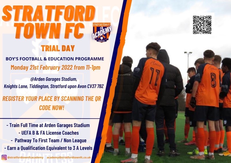 Stratford Town Football Club, 1619 Full Time Academy Trials MONDAY